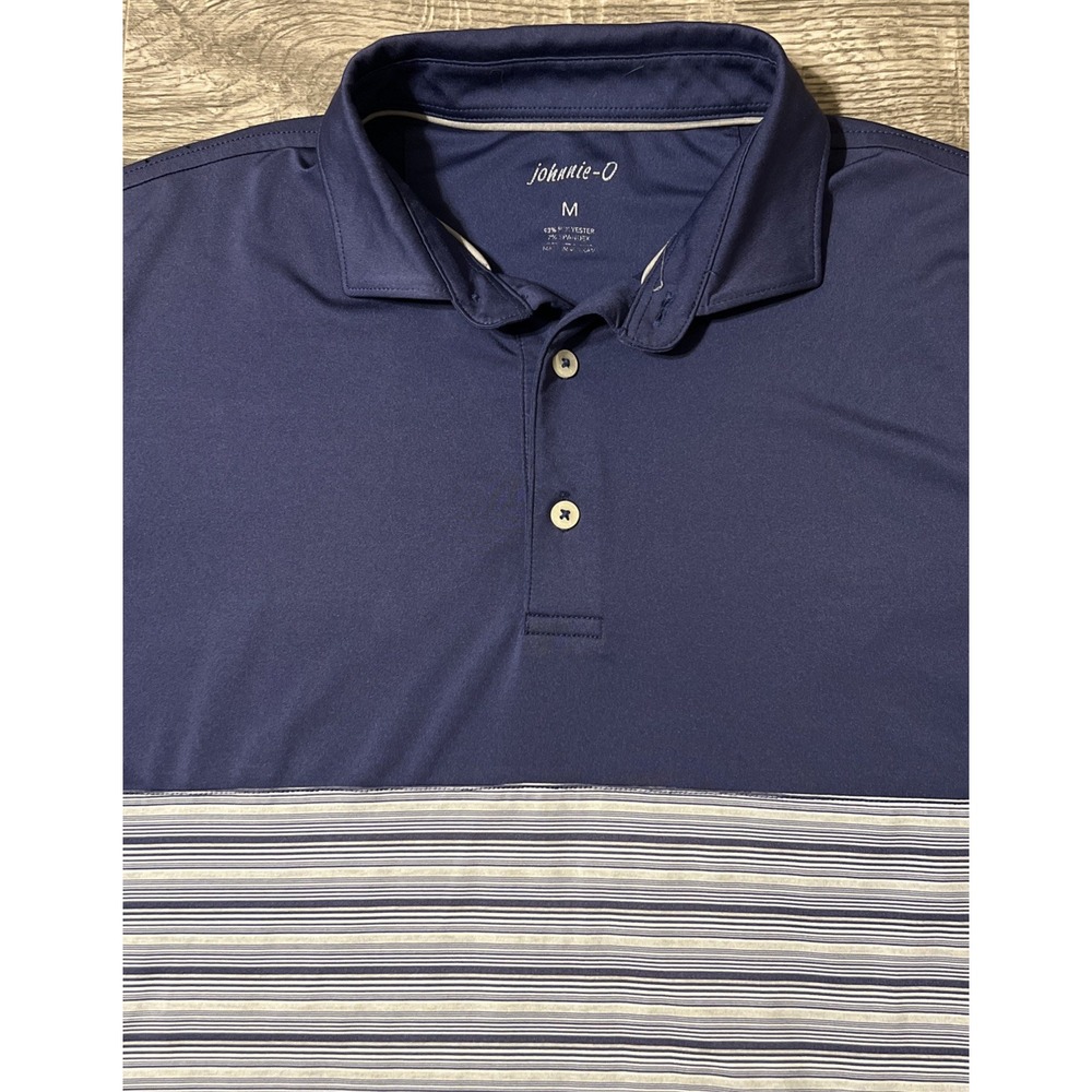Johnnie O Performance Short Sleeve Polo Shirt Blue Striped Pattern Size Medium